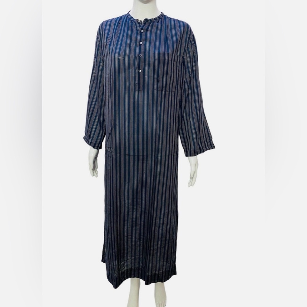 Doen Navy and Black Striped Maxi Shirt Dress